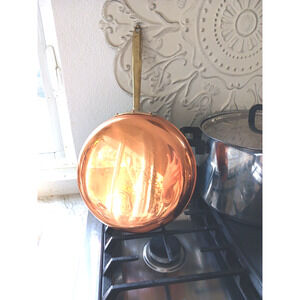 Copral Copper Skillet 10 1/4 Long Brass Handle Portugal Gourmet Cottagecore Farm